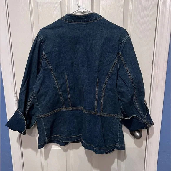 Denim jean Jacket mandarin collar countrycore western cowgirl embroidered peplum - Picture 5 of 10